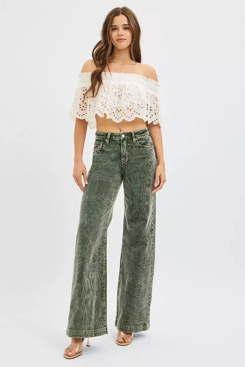 RISEN Full Size High Rise Wide Leg Corduroy Jeans Plus Size - SwagglyLife Home & Fashion